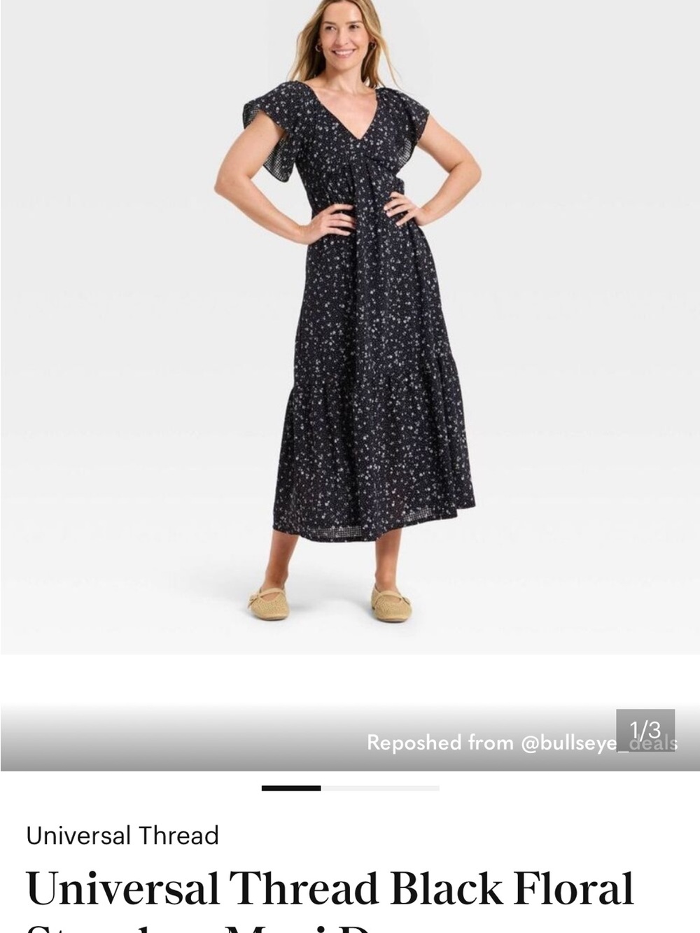 Universal Thread Black Floral Square-Neck Midi Dress